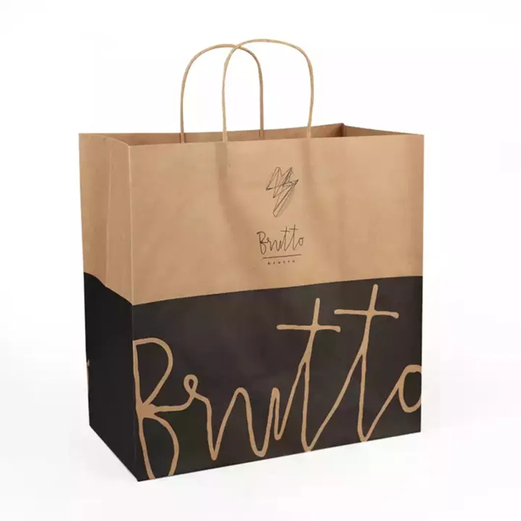 FDA/EU Free Sample Bespoke 100% Recycled Cheap Kraft Paper Restaurant Gift Grocery Carry Bag