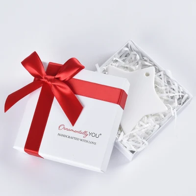 Custom Popular Simple Paper Jewelry Gift Packaging Box with Red Ribbon Bow